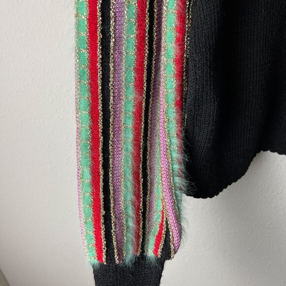 vintage 60s black wool angora striped balloon sleeve knit sweater - Picture 8 of 10